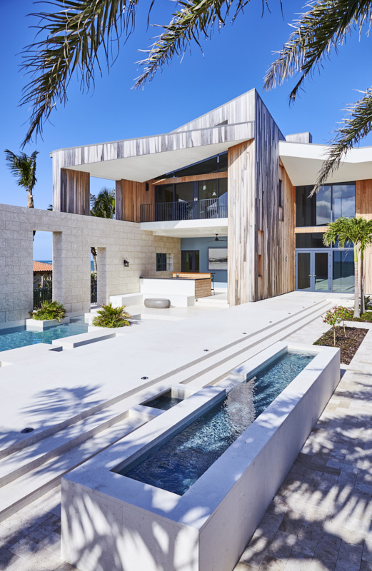 Architectural Photography, Vero Beach, Florida. Modern Oceanfront Home by Aric Attas. Courtyard View Facing East.